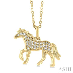 1/10 Ctw Petite Horse Round Cut Diamond Fashion Pendant With Chain in 10K Yellow Gold