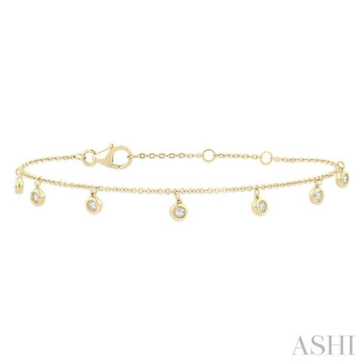 1/10 Ctw Hanging Bezel Set Round Cut Diamond Station Bracelet in 10K Yellow Gold