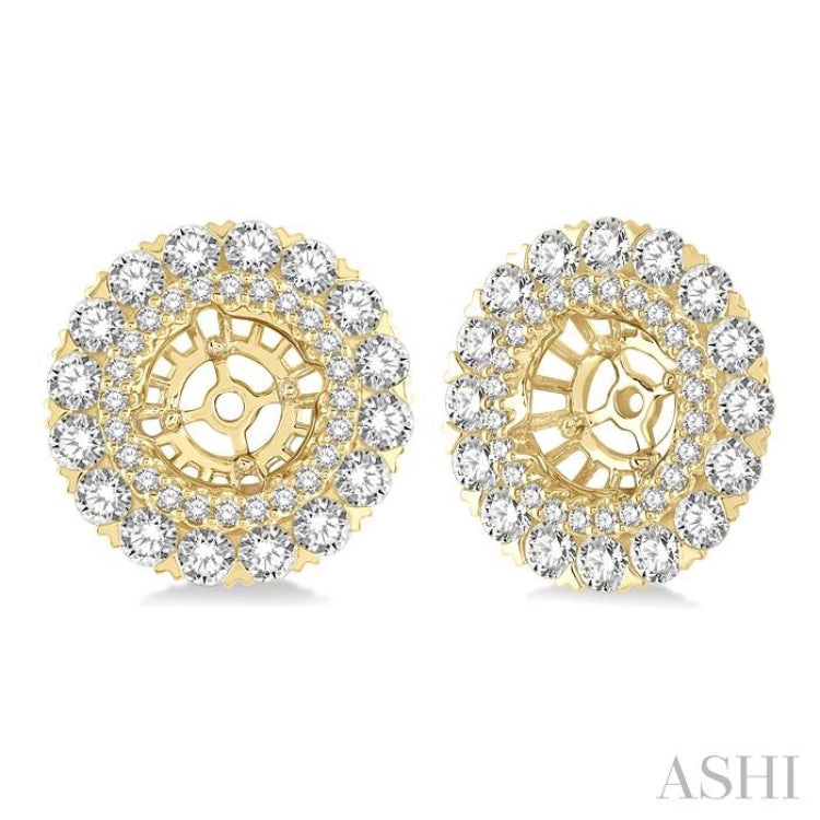 1 3/4 Ctw Circular Scalloped Edge Round Cut Diamond Earrings Jacket in 14K Yellow Gold