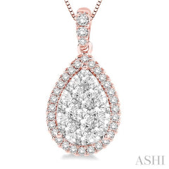3/4 Ctw Pear Shape Diamond Lovebright Pendant in 14K Rose and White Gold with Chain