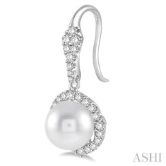 8 MM Cultured Pearls and 5/8 Ctw Round Cut Diamond Earrings in 14K White Gold