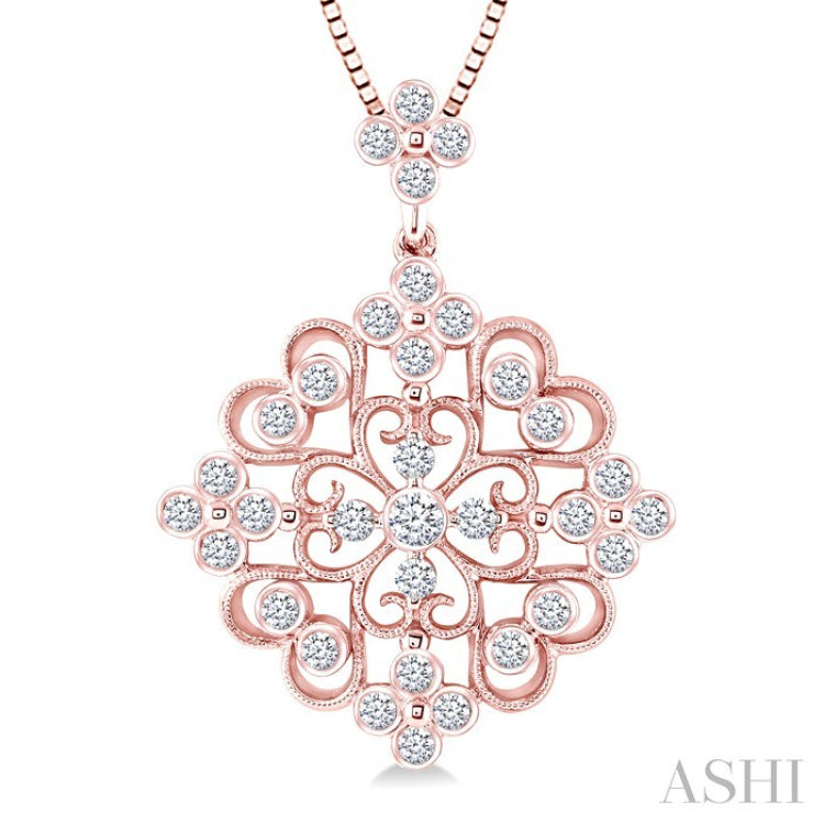 3/4 Ctw Round Cut Diamond Fashion Pendant in 14K Rose Gold with Chain