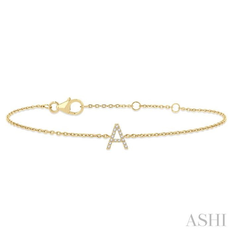 1/20 Ctw Initial 'A' Round Cut Diamond Bracelet in 10K Yellow Gold