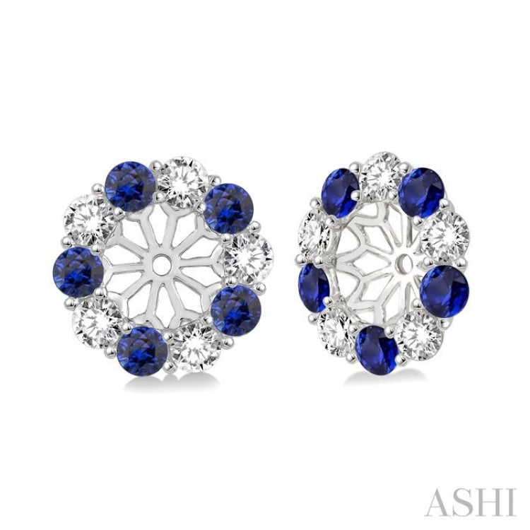 2.3 MM Round Cut Sapphire and 1/2 Ctw Round Cut Diamond Precious Earrings Jacket in 14K White Gold