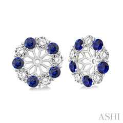2.3 MM Round Cut Sapphire and 1/2 Ctw Round Cut Diamond Precious Earrings Jacket in 14K White Gold