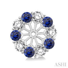 2.3 MM Round Cut Sapphire and 1/2 Ctw Round Cut Diamond Precious Earrings Jacket in 14K White Gold