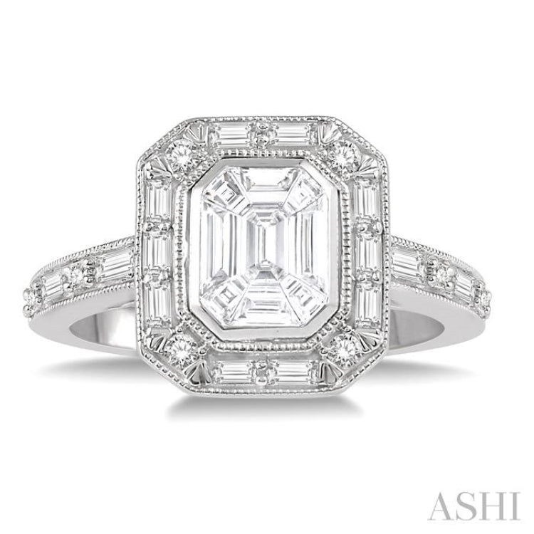1 Ctw Fusion Emerald Cut, Baguette & Round Cut Diamond Ring in 14K White Gold