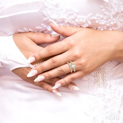 1/2 Ctw Diamond Wedding Set With 3/8 Ct Oval Cut Engagement Ring and 1/10 Ct Wedding Band in 14K Yellow and white gold