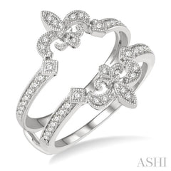 1/4 Ctw Fleur De Lis Round Cut Diamond Insert Ring in 14K White Gold