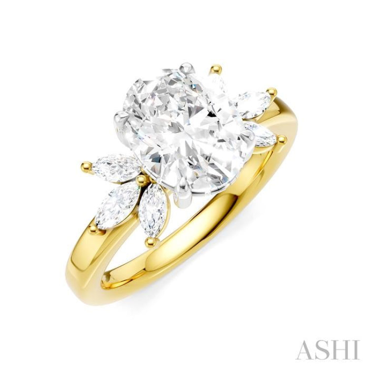 1/2 Ctw Akari Oval Shape Marquise and Round Cut Diamond Semi-Mount Engagement Ring in 14K Yellow and White Gold