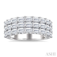 3 Ctw Triple Row Emerald Cut Diamond Fashion Wide Band in 14K White Gold