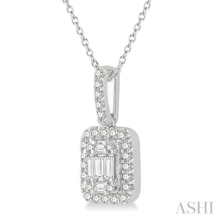 1/2 Ctw Baguette & Round Cut Fusion Diamond Pendant With Chain in 14K White Gold