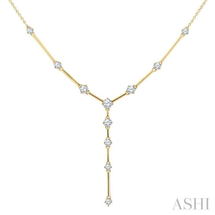 1 Ctw Round Cut Diamond Y-Shape Bar Link Fashion Necklace in 14K Yellow Gold