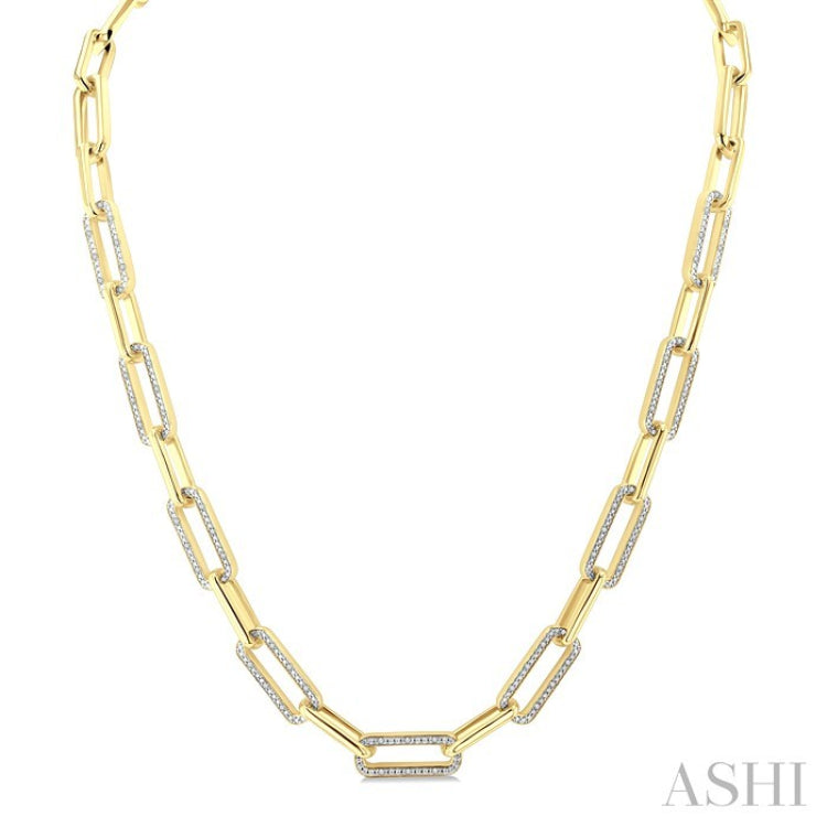 1/4 Ctw Bold Paperclip Round Cut Diamond Necklace in Yellow Gold Vermeil