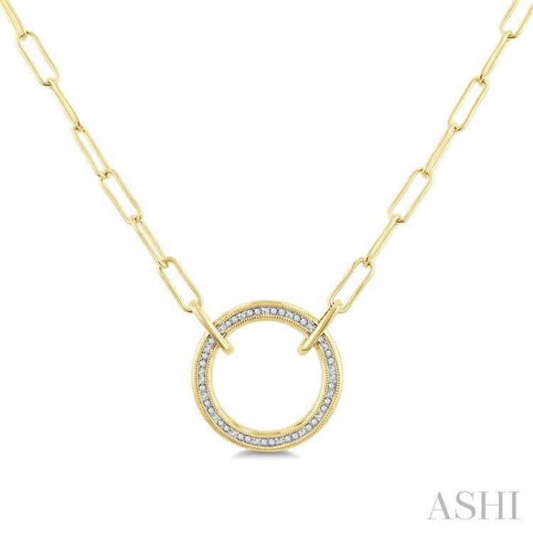 1/10 Ctw Circle Round Cut Diamond Fashion Pendant With Paperclip Chain in Yellow Gold Vermeil