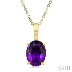 8X6 MM Oval Cut Amethyst Semi-Precious Solitaire Pendant With Chain in 14K Yellow Gold