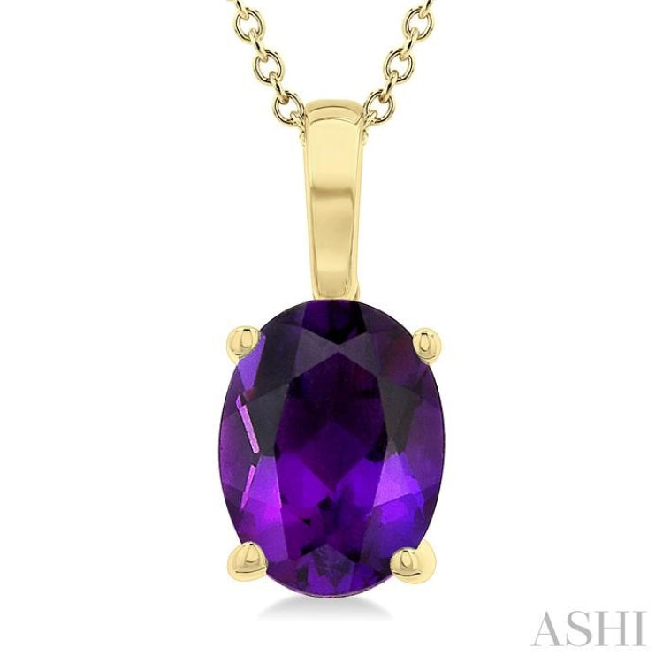 8X6 MM Oval Cut Amethyst Semi-Precious Solitaire Pendant With Chain in 14K Yellow Gold