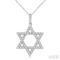 1/2 Ctw Star Of David Round Cut Diamond Fashion Pendant With Chain in 14K White Gold