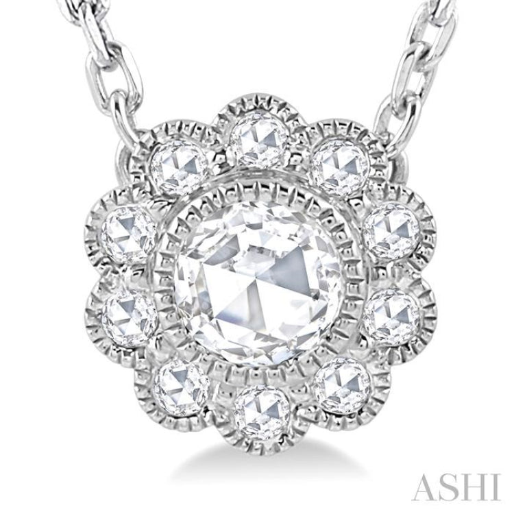 1/3 Ctw Rose Cut Diamond Pendant in 14K White Gold with chain