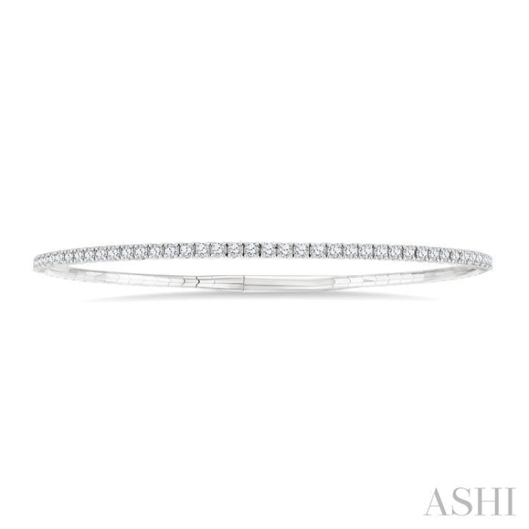 1 Ctw Round Cut Diamond Halfway Straight Flex Bangle in 14K White Gold