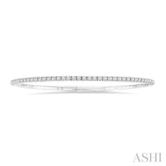 1 Ctw Round Cut Diamond Halfway Straight Flex Bangle in 14K White Gold