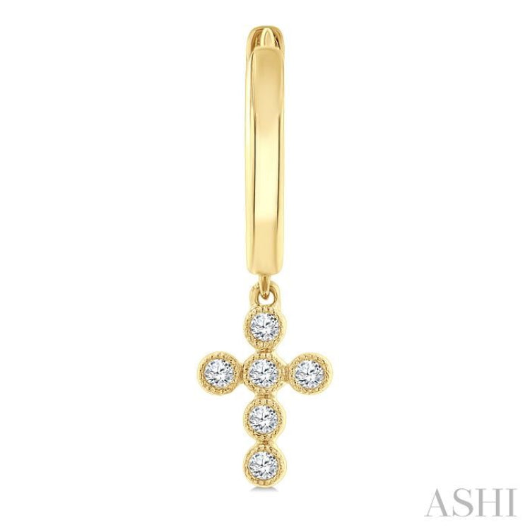 1/10 Ctw Round Cut Diamond Cross Petite Huggie Earrings in 10K Yellow Gold