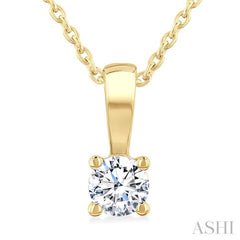 1/5 Ctw Prong Set Round Cut Diamond Solitaire Pendant With Chain in 14K Yellow Gold