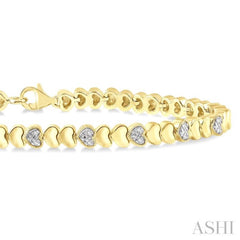 1/6 Ctw Puffed Heart Round Cut Diamond Bracelet in Yellow Gold Vermeil
