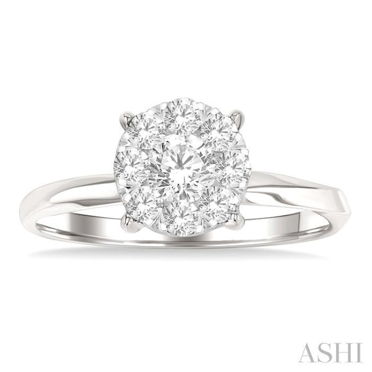 5/8 Ctw Circular Shape Lovebright Round Cut Diamond Engagement Ring in 14K White Gold