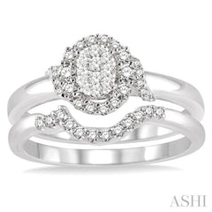 3/8 Ctw Diamond Lovebright Wedding Set with 1/3 Ctw Engagement Ring and 1/10 Ctw Wedding Band in 14K White Gold