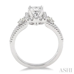 7/8 Ctw Diamond Engagement Ring with 1/3 Ct Princess Cut Center Stone in 14K White Gold