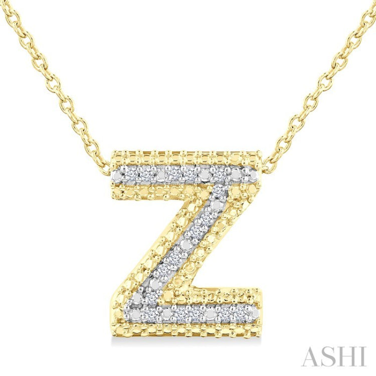 1/20 Ctw Bubble Accent Initial 'Z' Round Cut Diamond Fashion Pendant With Chain in Yellow Gold Vermeil