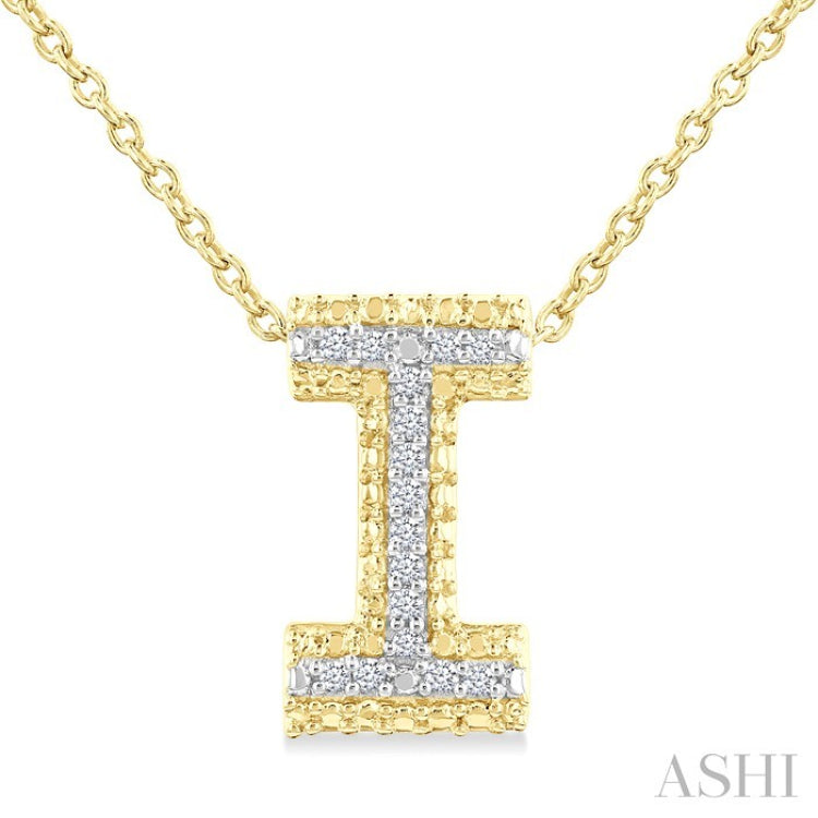 1/20 Ctw Bubble Accent Initial 'I' Round Cut Diamond Fashion Pendant With Chain in Yellow Gold Vermeil