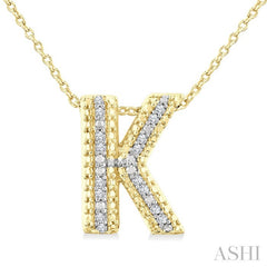 1/20 Ctw Bubble Accent Initial 'K' Round Cut Diamond Fashion Pendant With Chain in Yellow Gold Vermeil