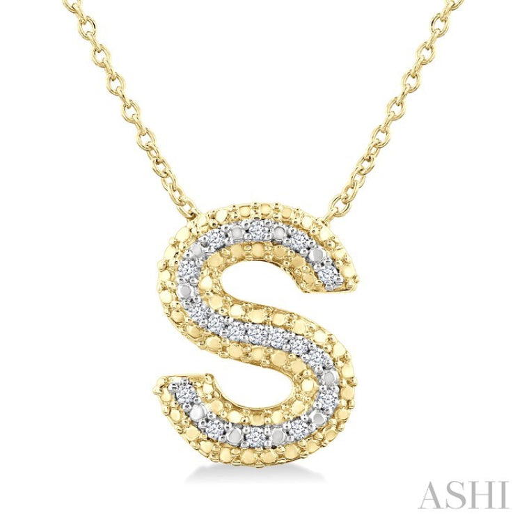 1/20 Ctw Bubble Accent Initial 'S' Round Cut Diamond Fashion Pendant With Chain in Yellow Gold Vermeil