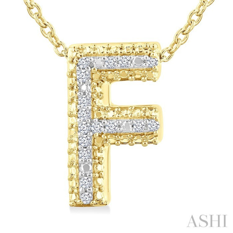 1/20 Ctw Bubble Accent Initial 'F' Round Cut Diamond Fashion Pendant With Chain in Yellow Gold Vermeil