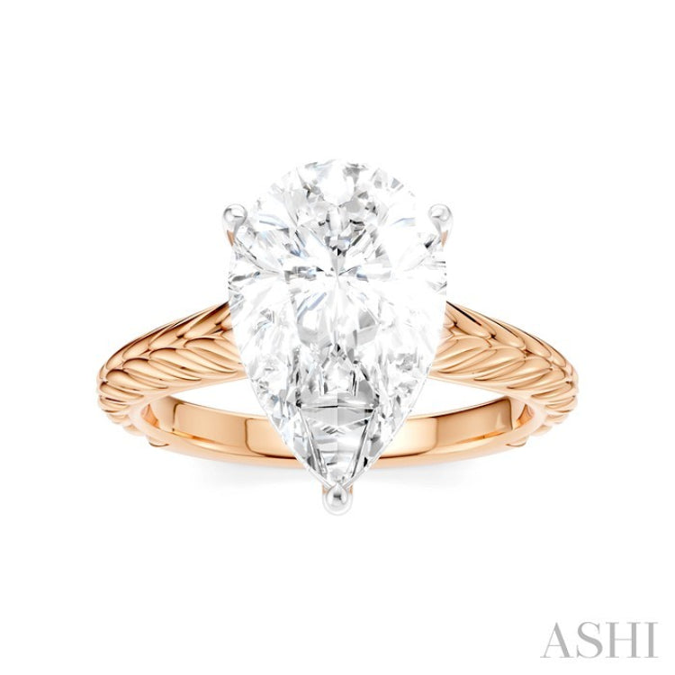 1/10 Ctw Pear Shape Round Cut Diamond Akari Wheat Shank Semi-Mount Engagement Ring in 14K Rose and White Gold