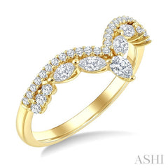 1/2 Ctw Twin Row Marquise, Pear and Round Cut Diamond Chevron Ring in 14K Yellow Gold