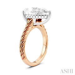 1/8 Ctw Pear Shape Round Cut Diamond Akari Wheat Shank Semi-Mount Engagement Ring in 14K Rose and White Gold