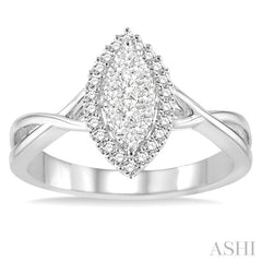 1/3 Ctw Marquise Shape Round Cut Diamond Lovebright Ring in 14K White Gold