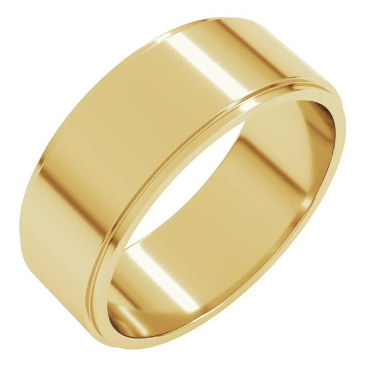 14K Yellow Gold 7 mm Stepped-Edge Flat Band Size 11