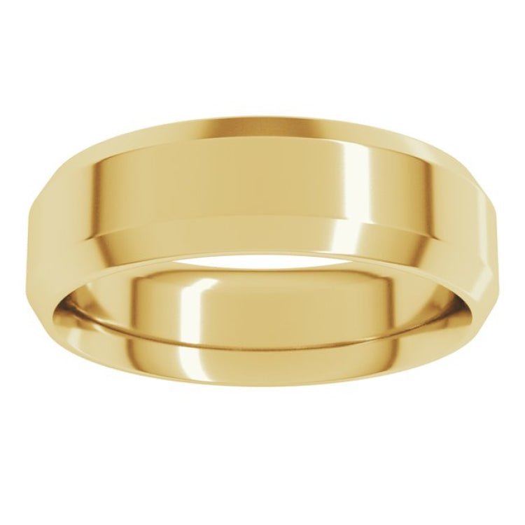 18K Yellow Gold 6 mm Beveled-Edge Comfort-Fit Flat Band Size 12