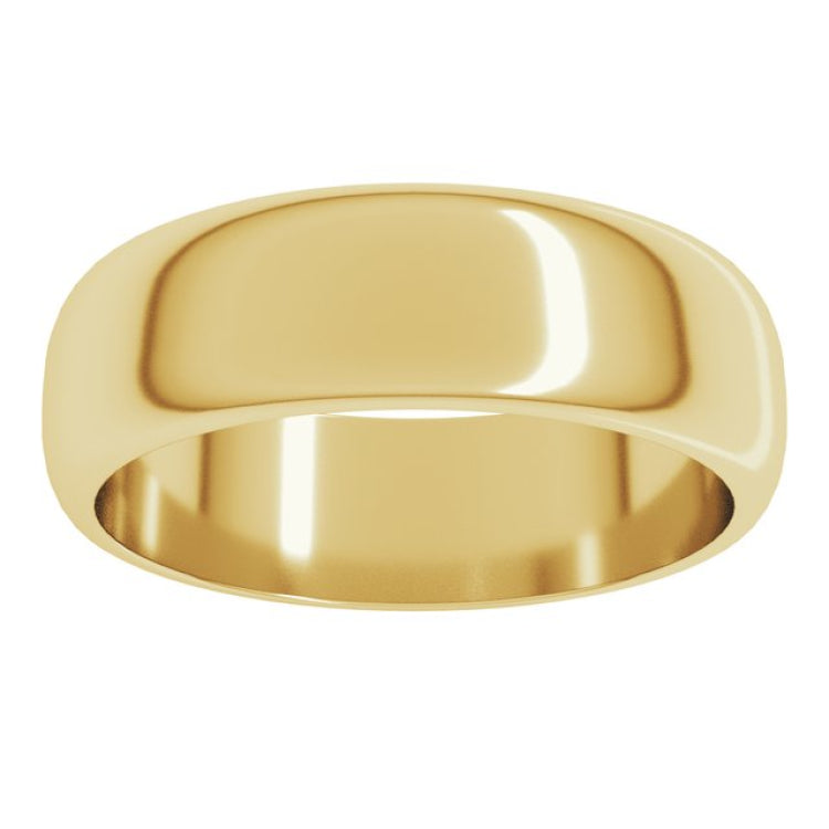10K Yellow Gold 6 mm Half Round Band Size 10.5