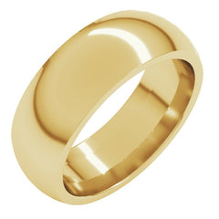 14K Yellow Gold 7 mm Comfort-Fit Half Round Band Size 6.5