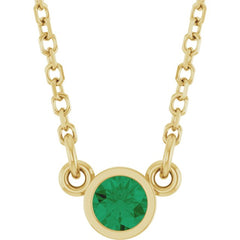14K Yellow Gold Natural Emerald Solitaire 16" Necklace