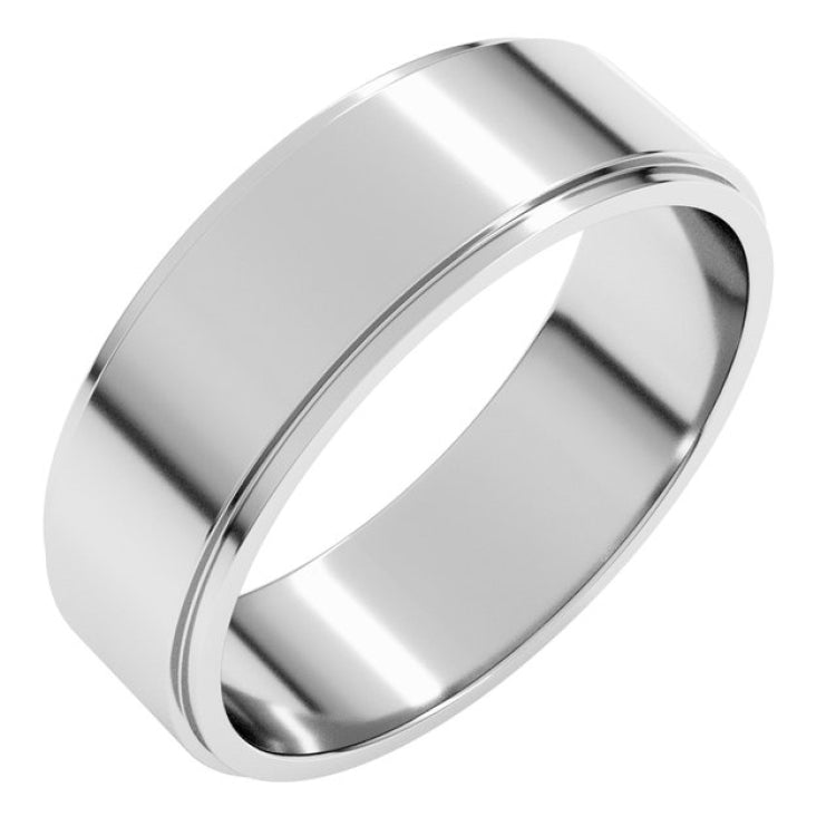10K White Gold 6 mm Stepped-Edge Flat Band Size 9