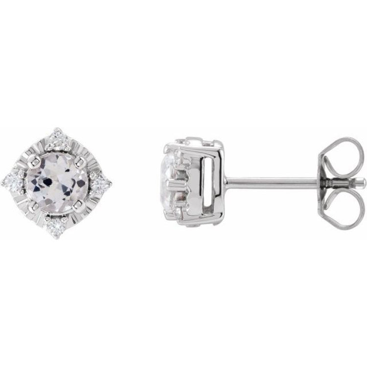 Sterling Silver Lab-Grown White Sapphire & .08 CTW Natural Diamond Halo-Style Earrings