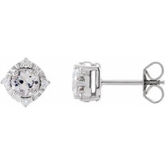 Sterling Silver Lab-Grown White Sapphire & .08 CTW Natural Diamond Halo-Style Earrings