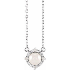 Sterling Silver Cultured White Freshwater Pearl & .04 CTW Natural Diamond Halo-Style 18" Necklace