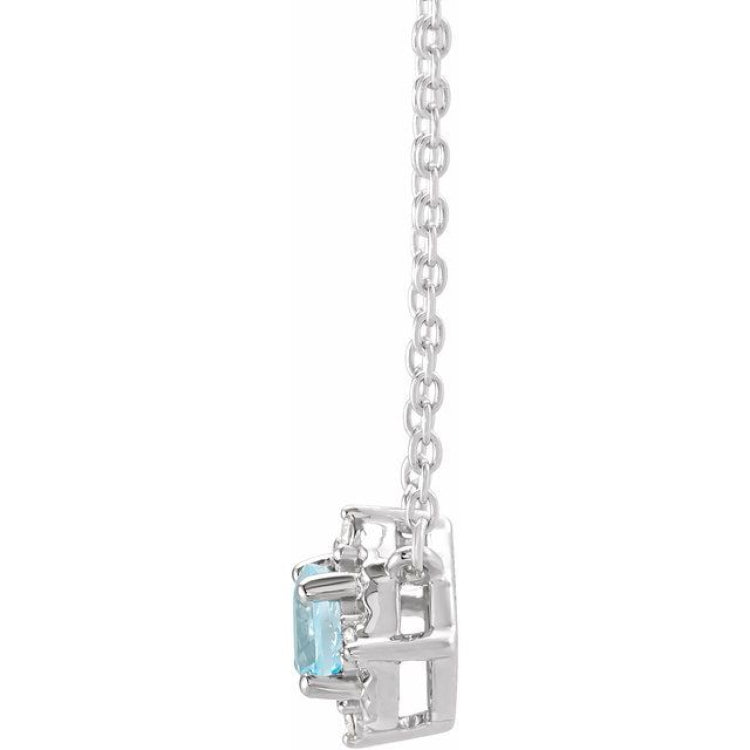 Sterling Silver Natural Sky Blue Topaz & .04 CTW Natural Diamond Halo-Style 18" Necklace